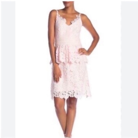 {SOLD} TED BAKER LONDON Nadiie Lace Dress Peplum Pink Sleeveless Women’s Size 1 - Picture 1 of 11